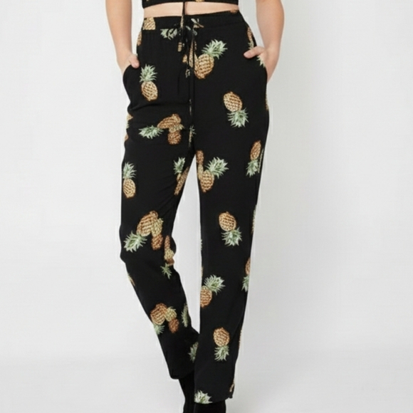 Wild Honey Pants - Wild Honey Black Straight Leg Pants Size M Tropical Resortwear TOP AVAILABLE